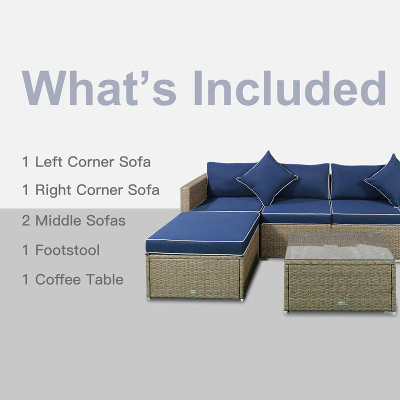 Latitude Run® 6 Piece Rattan Sectional Seating Group with Cushions